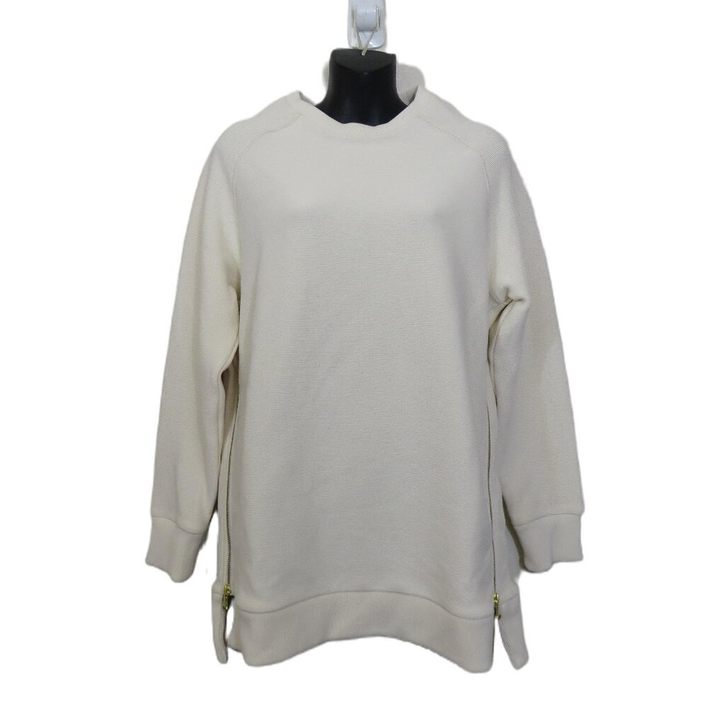 Varley Size Small Manning Sweatshirt Pullover Side Zip Ivory White Rib Knit